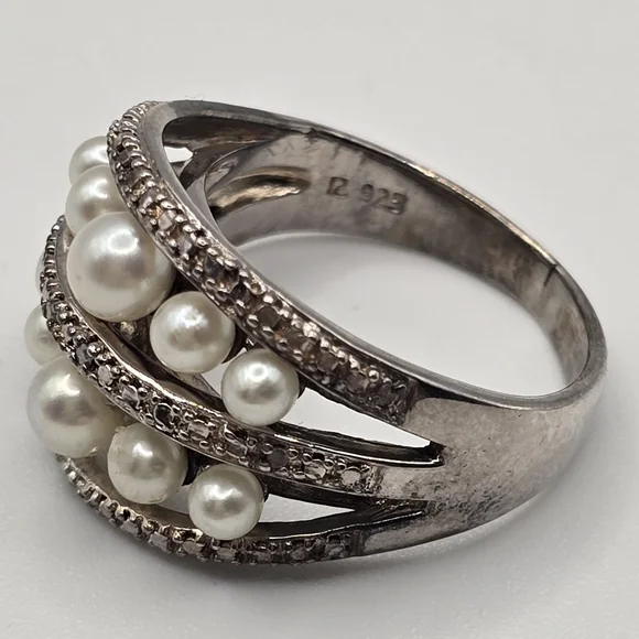 Sterling Silver Domed Freshwater Cultured Pearl Ring SIZE 8.5